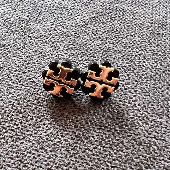 Black and Gold Stud Tory Burch Earrings With Dust Bag - Picture 1 of 3